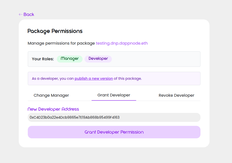 Grant developer Address